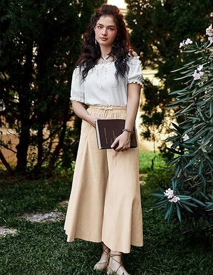 Scarlet Darkness Damskie Spodnie z Szerokimi Nogawkami Wysoki Stan XL