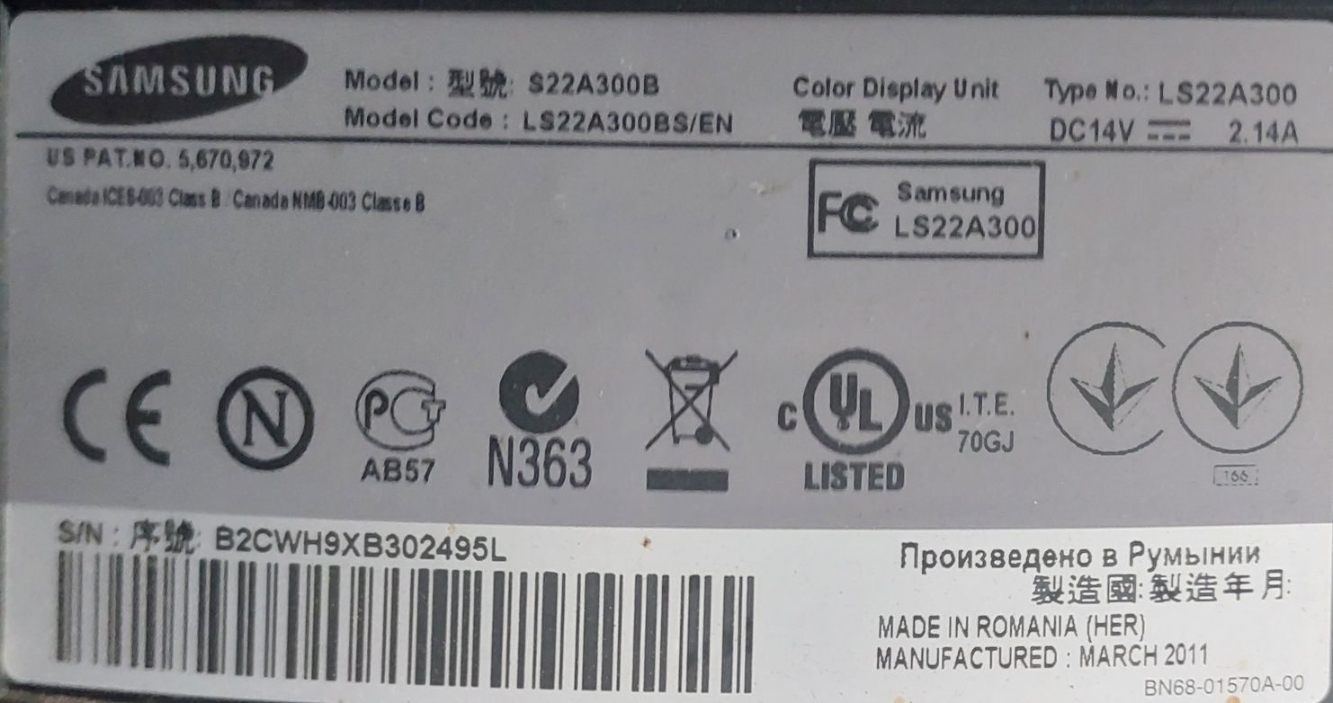 Monitor Samsung SyncMaster SA300 22" Full HD + kabel HDMI-VGA
