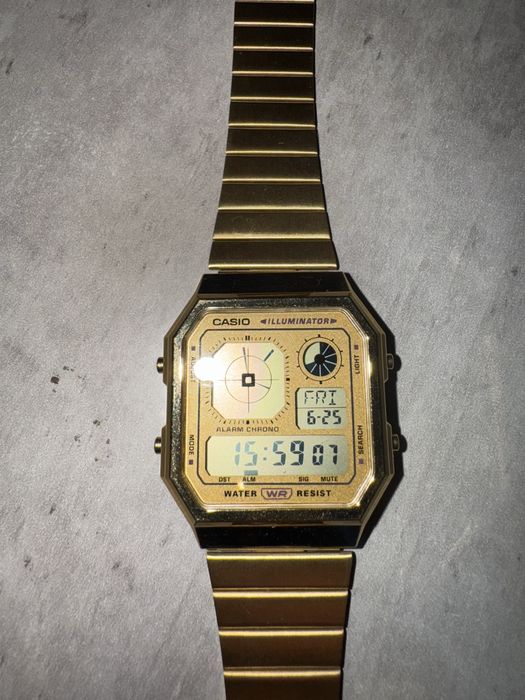 Nowy zloty zegar casio illuminator stal nierdzewna