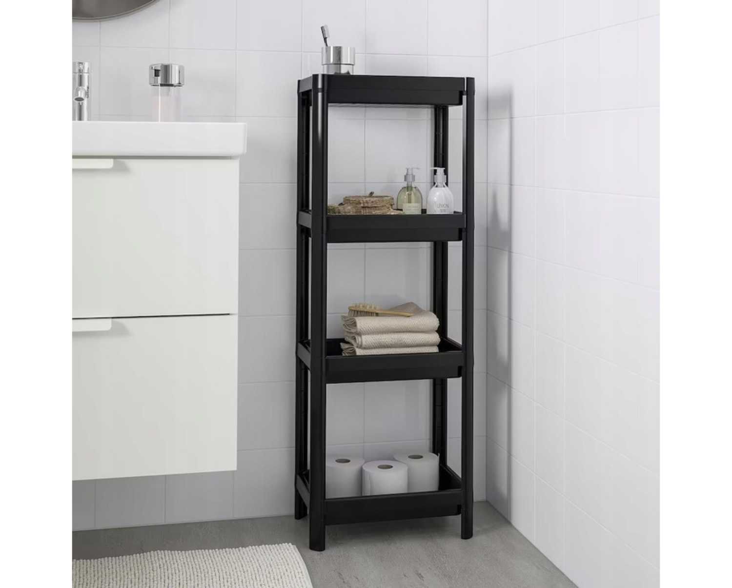 IKEA VESKEN regał łazienkowy czarny 36X23X100CM