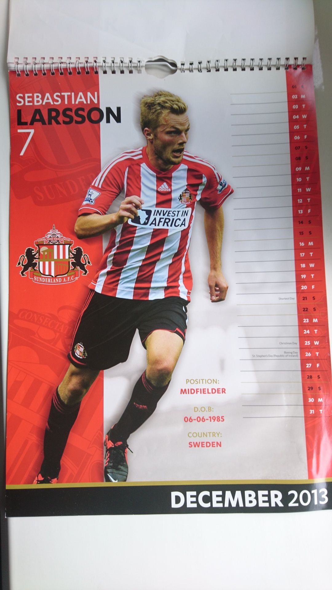 Календарь настенный Sunderland AFC 2013 год 29,5*43см