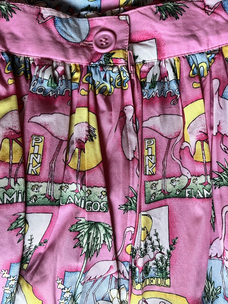 Nowa spodnica midi s hell bunny rozowa flamingi