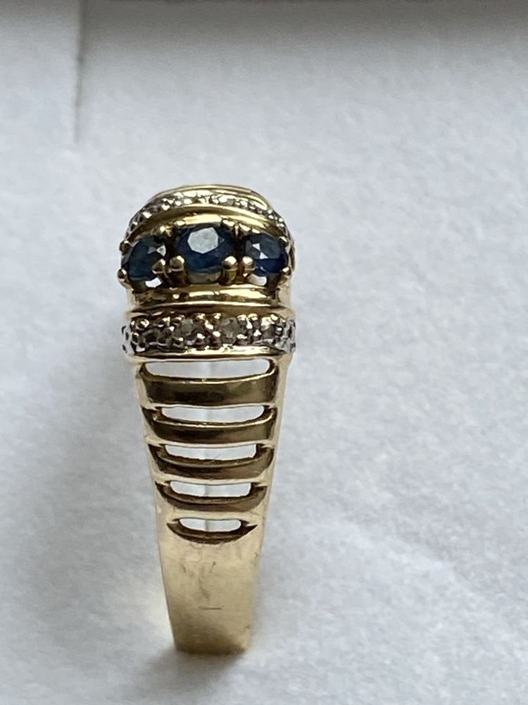 Pierscionek złoto 14K/ 585 Blu Saphire& Diamenty