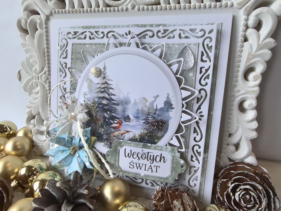 Ręcznie robiona kartka bożonarodzeniowa w pudełku