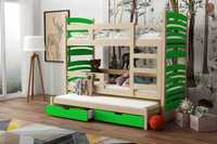 Piętrowe łóżko sosnowe OLAF dla dzieci z szufladami