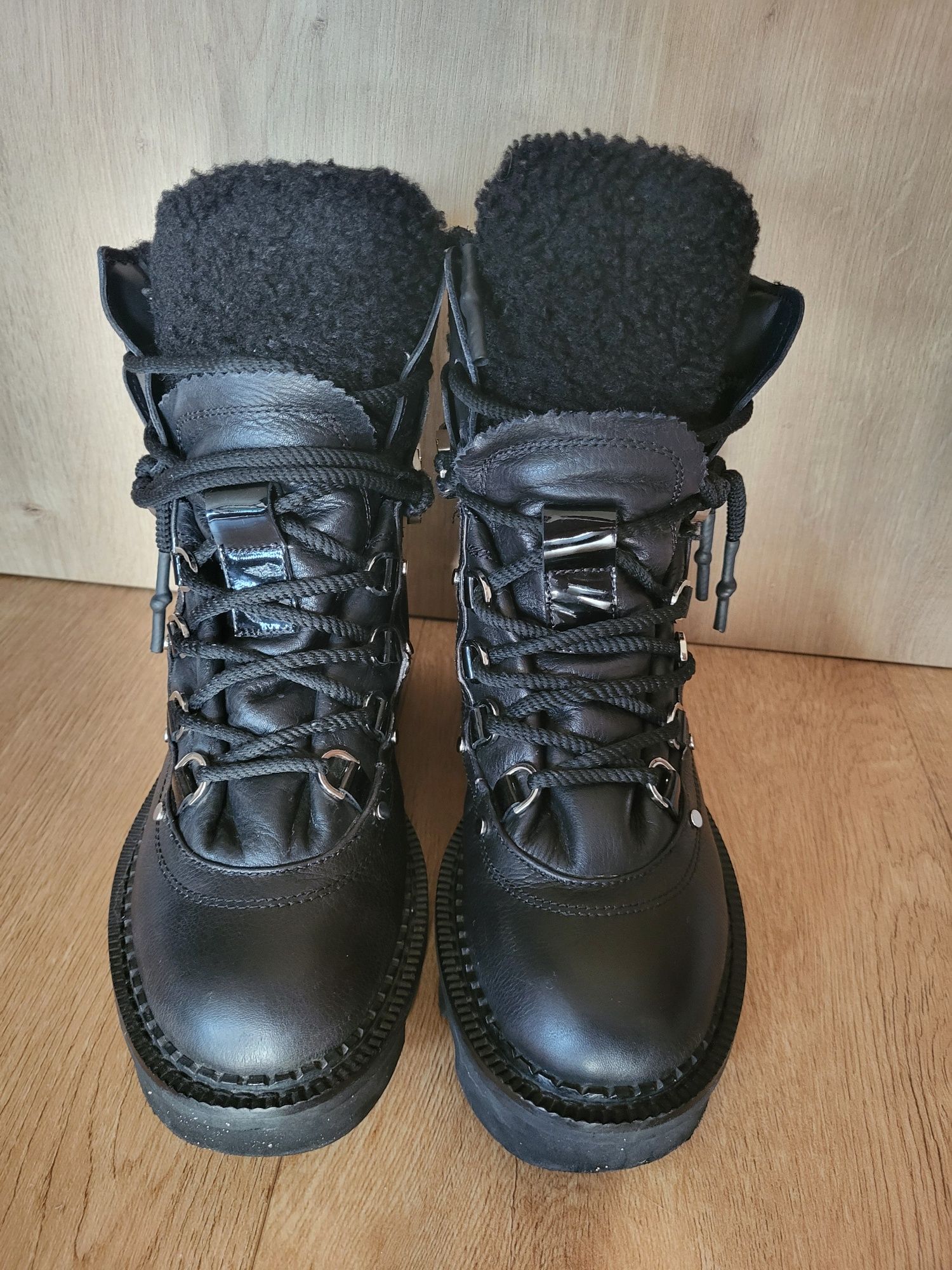 Eva Minge 38/24 cm botki trapery kozaki skóra naturalna ocieplane
