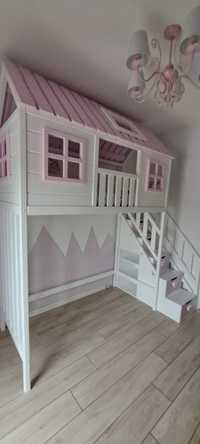 Łóżeczko domek z antresolą drewniane łóżko dla dziecka
