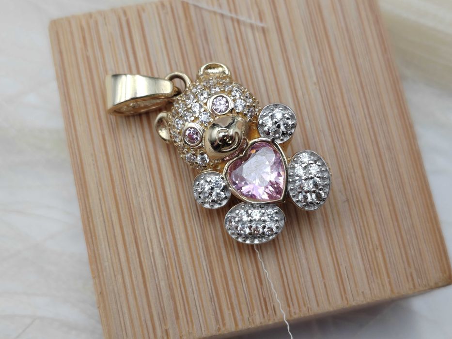 NOWA Złota Zawieszka Miś Różowy / Złoto 585