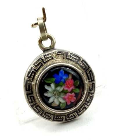 Antyk srebrny sekretnik medalion na zdjęcie z miniaturą emalia XIXw.