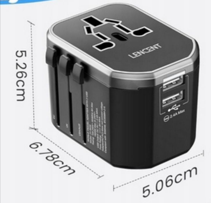 Adapter Uniwersalny Międzynarodowe Wtyczki 2 USB-A AC USA/UK/EU/AUS LE