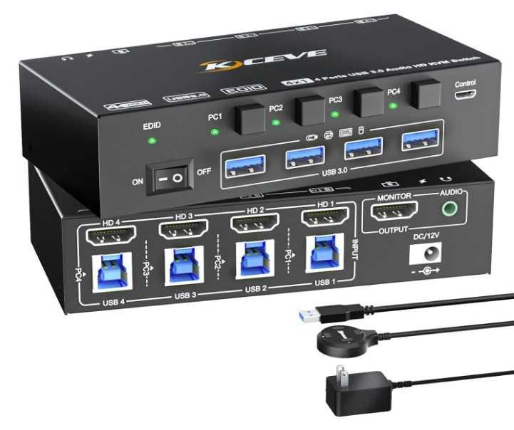 Плата перемикання KCEVE KVM 8401BA 4х1 USB-B3.0 Audio HDMI 8K/60Гц