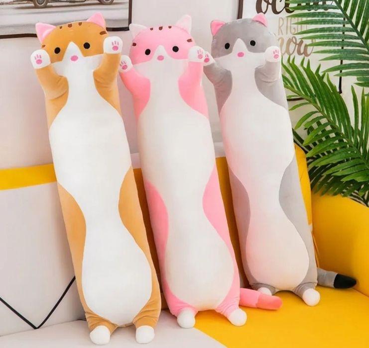Мягкая игрушка подушка обнимашка длинный кот батон 110 см