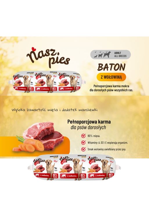Karma mokra dla psów baton z wołowiną której 10x1kg super cena