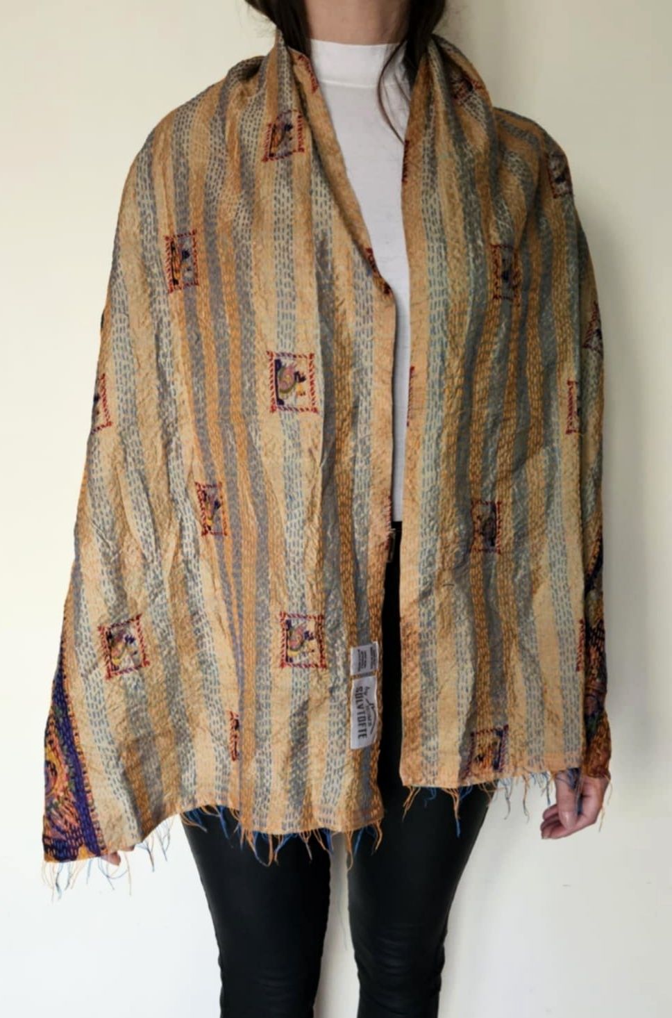 Piękny jedwabny szal indyjski długi hafty wzory jedwab 100% silk