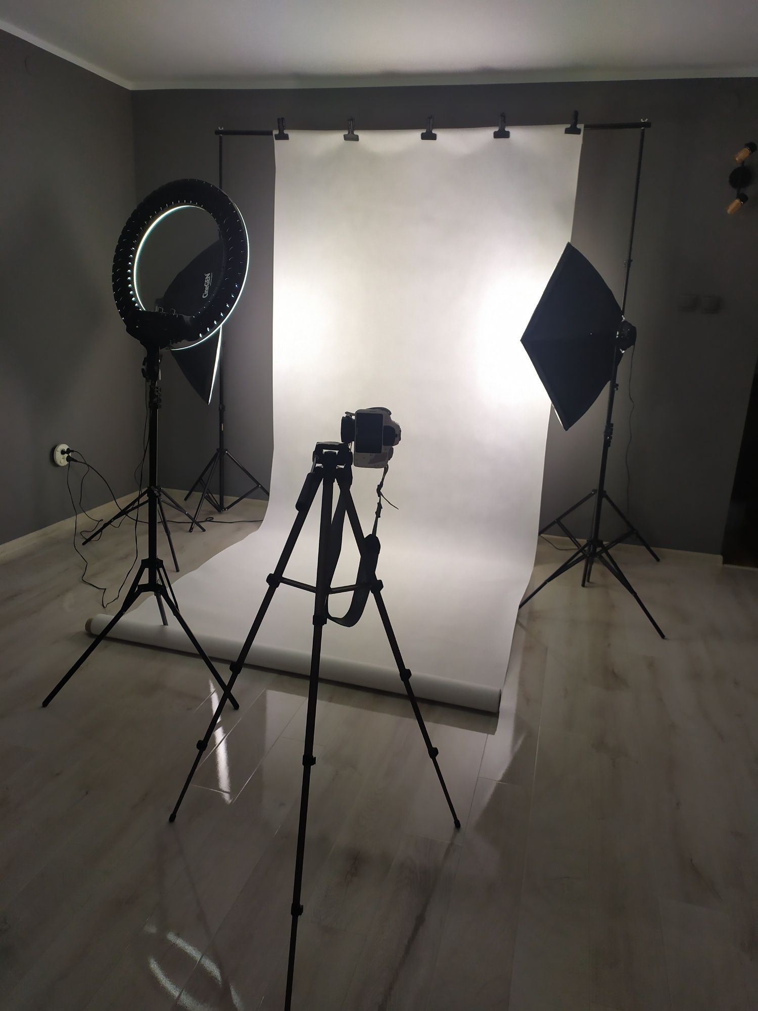 Tło stojak lampa pierścieniowa softboxy
