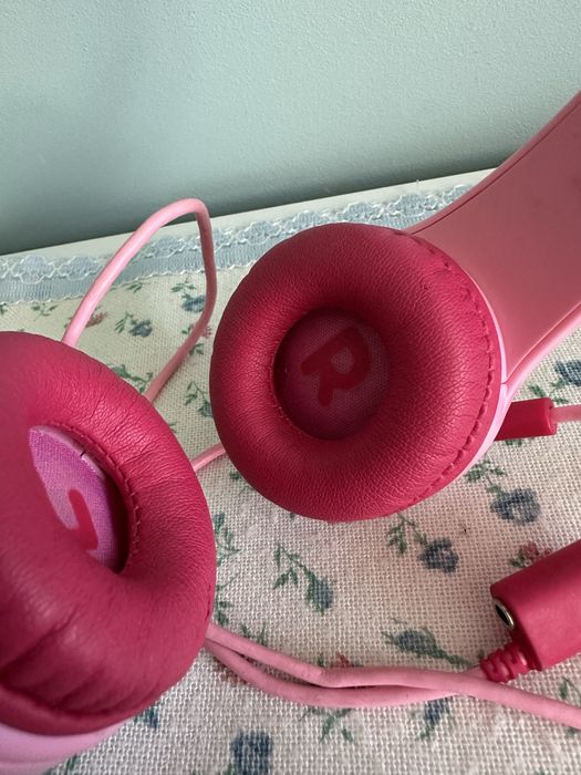 różowe dziecięce przewodowe słuchawki nauszne Motorola jack