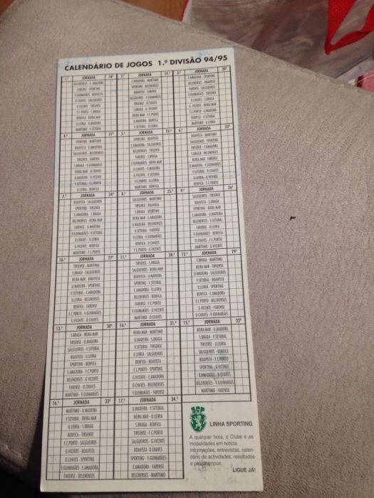 Calendário de jogos da época de 94/95