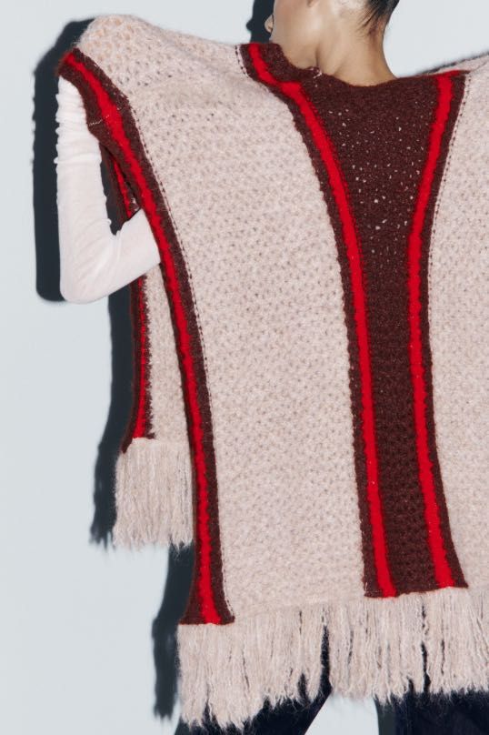 Ponczo, sweter, marki ZARA z frędzlami M, L, XL