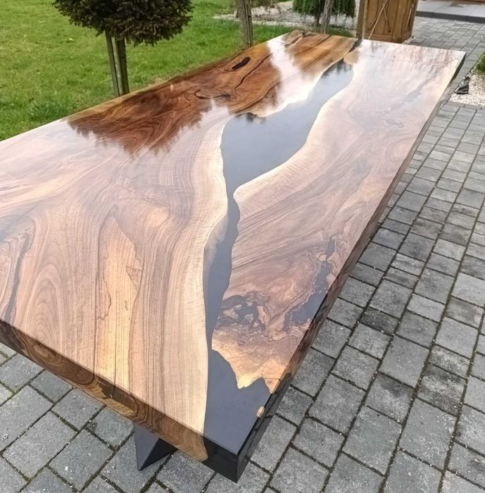 Nowoczesny stół do jadalni orzech włoski żywica dostawka #42