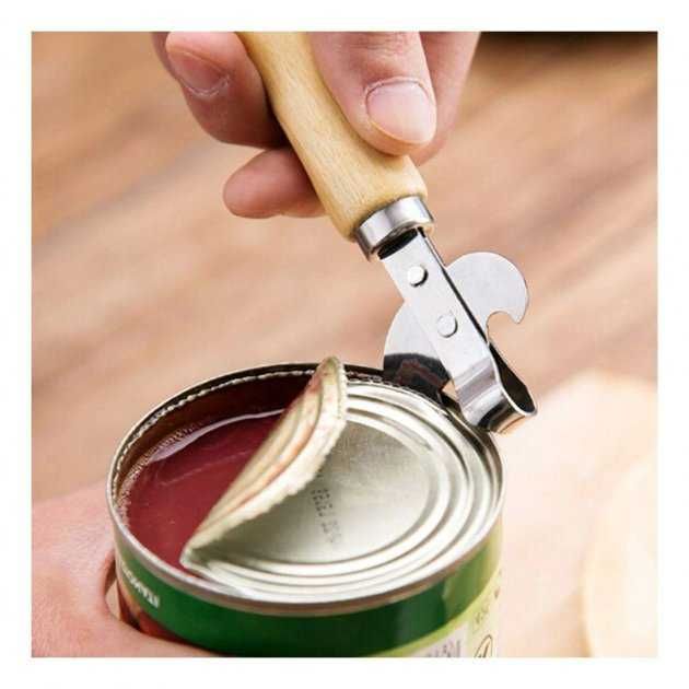 Открывалка , консервный нож с деревянной ручкой для банок и бутылок
