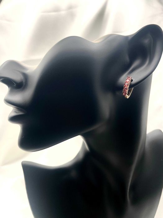 Conjunto em ouro maciço Anel + par de brincos com zircônias rosa