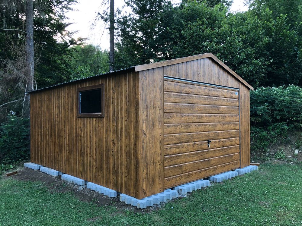 Garaż blaszany 4x5, drewnopodobny, profil zamknięty. PRODUCENT
