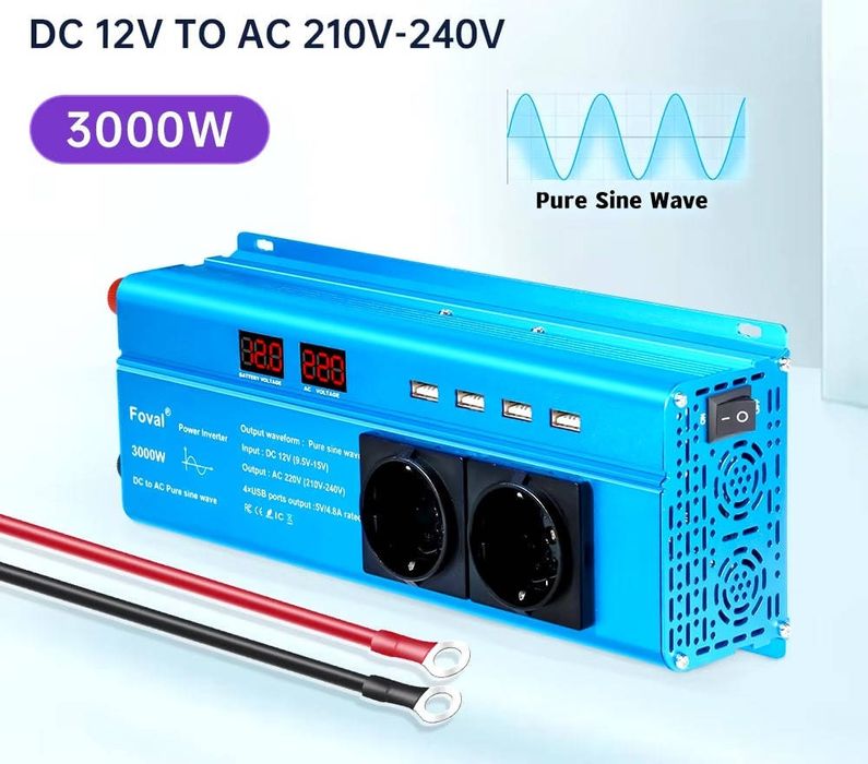 Інвертор Foval 12 220 3000, 2600 перетворювач напруги з чистим синусом