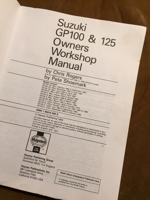 Haynes Instrukcja obsługi książka serwisowa diagramy Suzuki GP 100 125