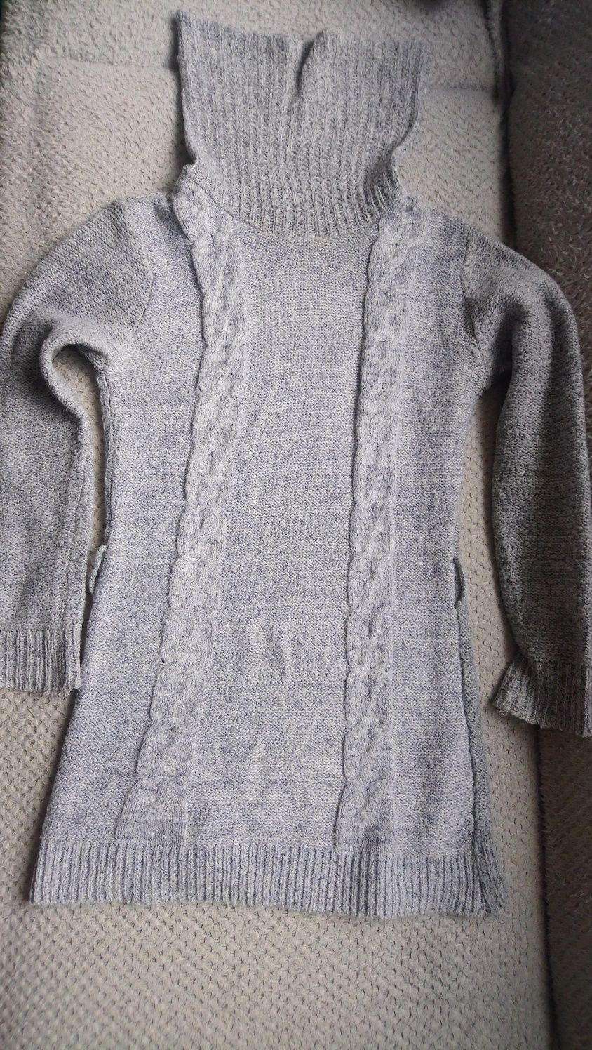 Sweter damski szary dlugi kolnierz X/XXL