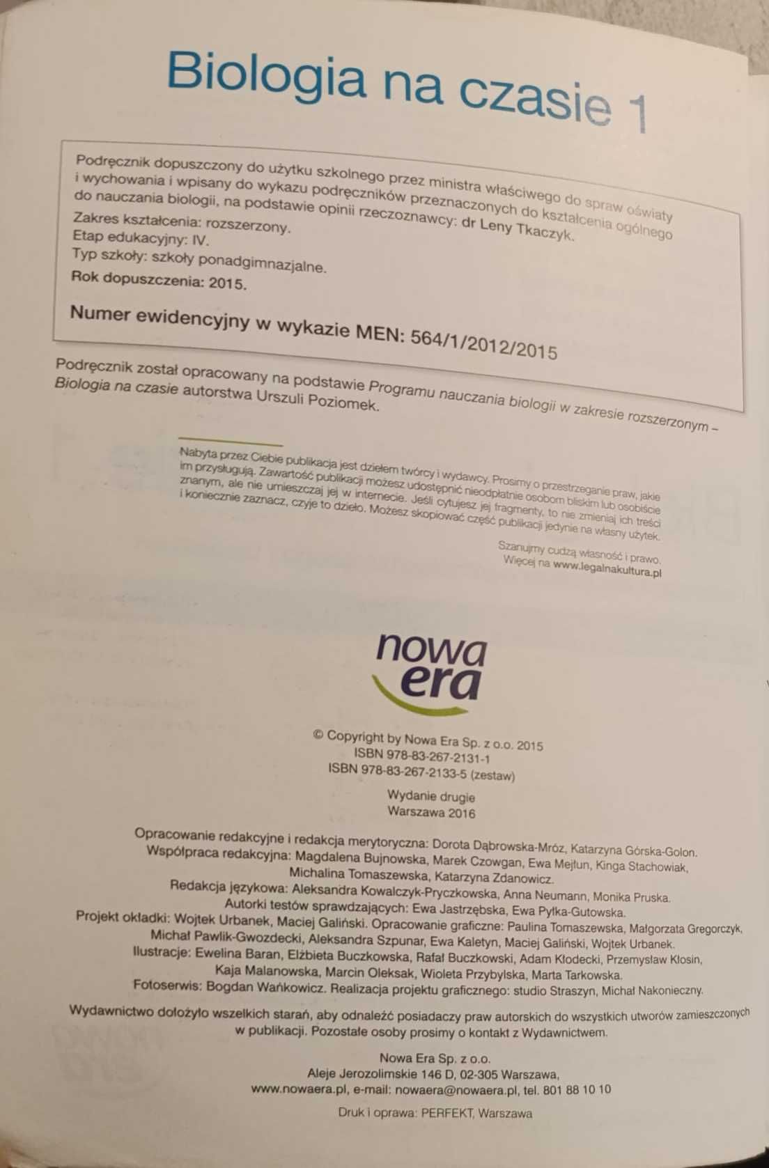 Biologia na czasie 1 . Zakres rozszerzony. NOWA ERA