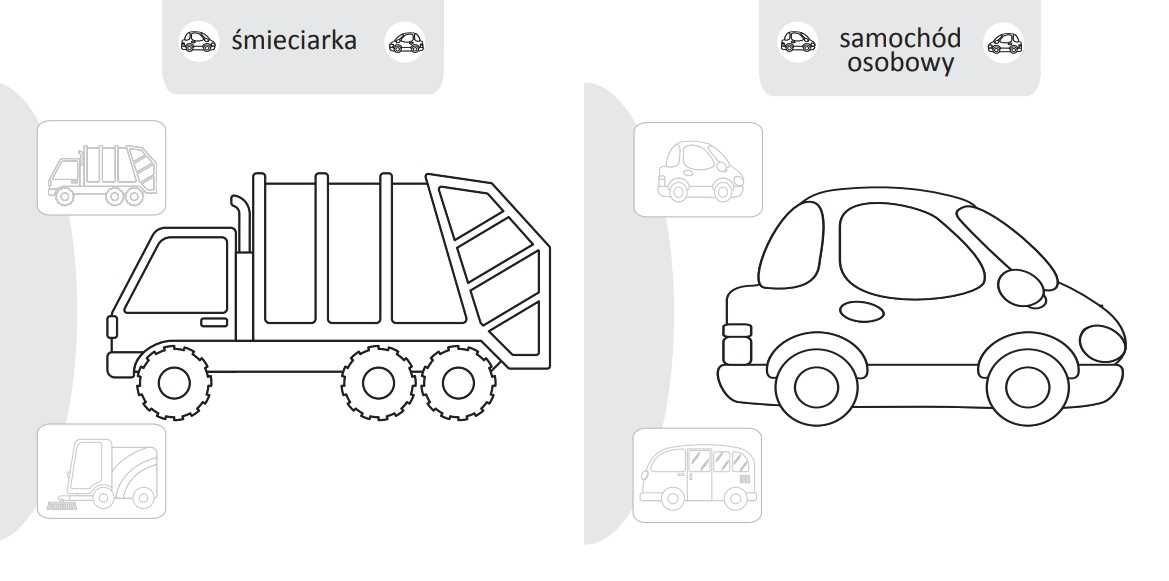 Malowanie doklejanie POJAZDY W MIEŚCIE Malowanka