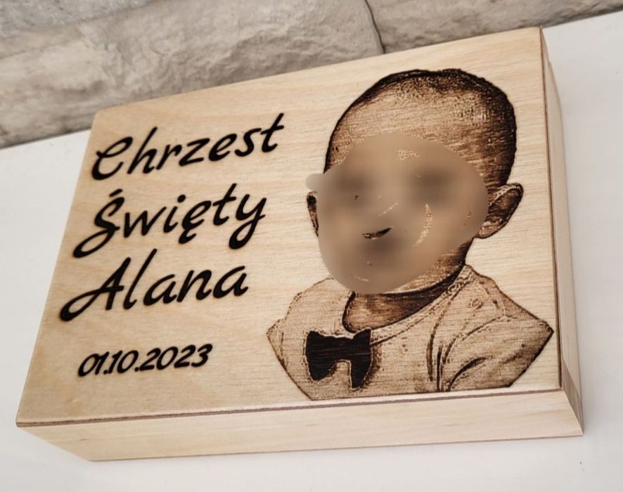 Pamiątka Chrztu Świętego chłopca Grawer ze zdjęcia pudełko upominek
