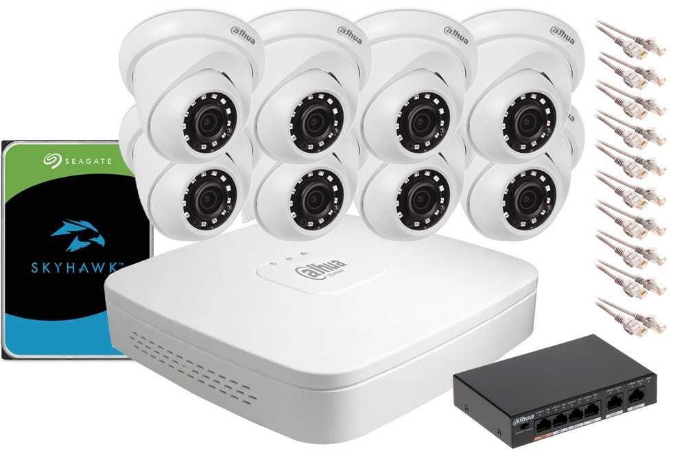 Monitoring Dahua 8 kamer IP Dysk 1TB Widoczność 30M Eltrox Bełchatów