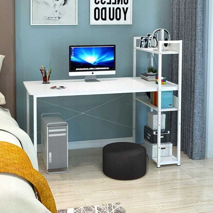 NOWE Biurko Loft Białe Gamingowe Metalowe Komputerowe Z Półkami OKAZJA