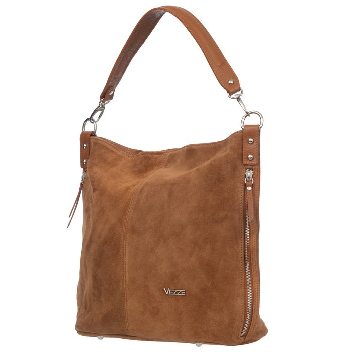 VEZZE torebka damska zamszowa worek z paskiem na ramię V551 kremowa