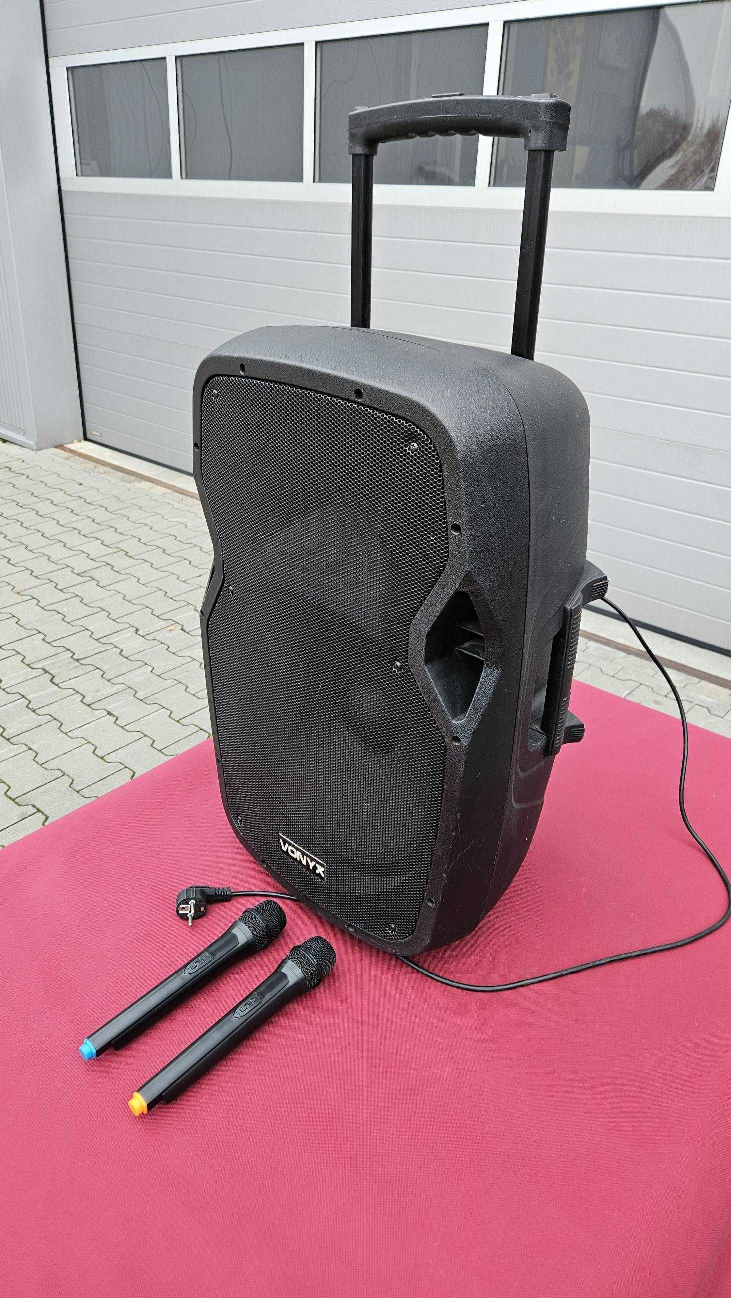 Zestaw Karaoke Kolumna mobilna przenośna 15'' 800W + dwa mikrofony