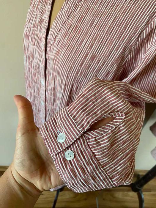 Ulla popken koszula marszczona paski czerwone tekstura xxxl 42 44