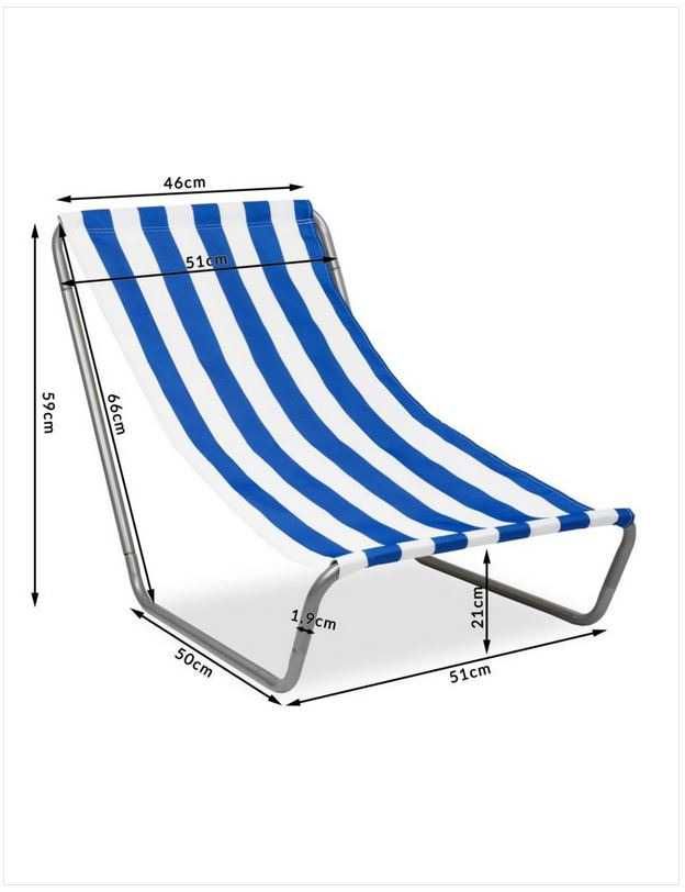 Leżak ogrodowy plażowy składany plus Torba z uchwytem - nieb. w paski