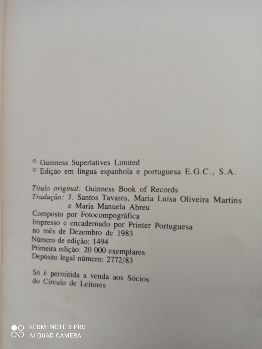 Livro dos recordes do Guiness 1983 círculo de leitores