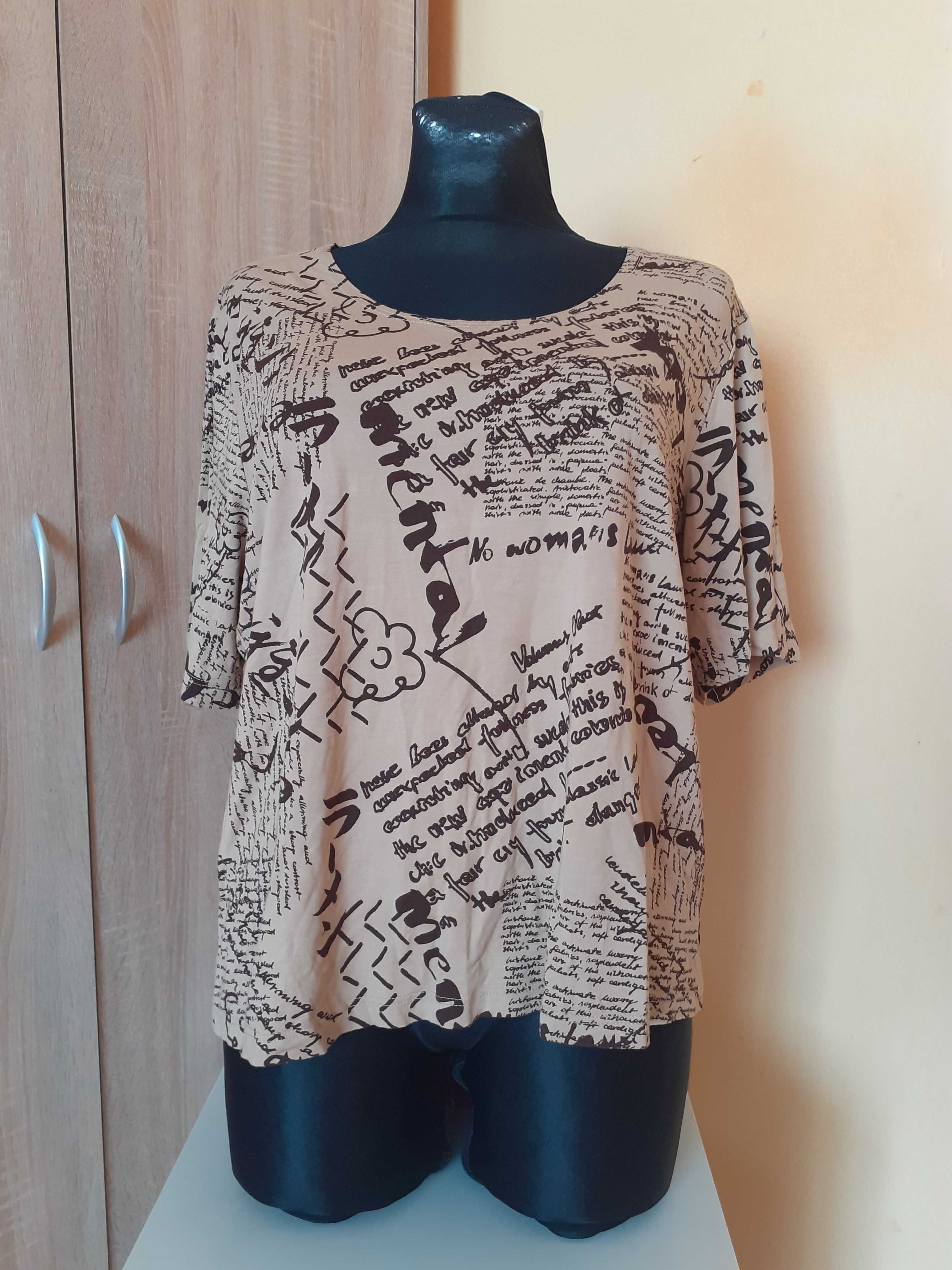 48 50 52 Bluzka top T-shirt z napisami nadruk wiskoza Y2K real vintage