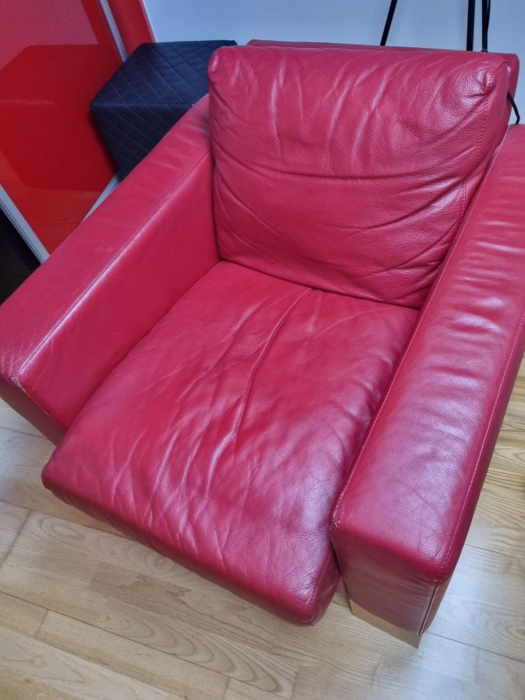 Fotele skóra naturalna czerwone IKER