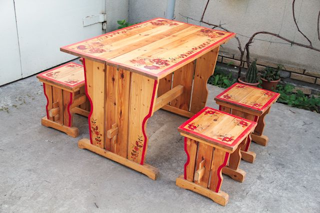 Мебель деревянная набор стол стул Петриковская роспись авторская