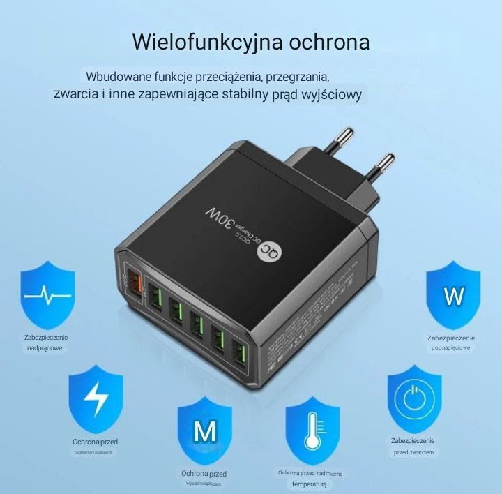 Ładowarka do telefonu 6xUSB+kabel USB C Baseus