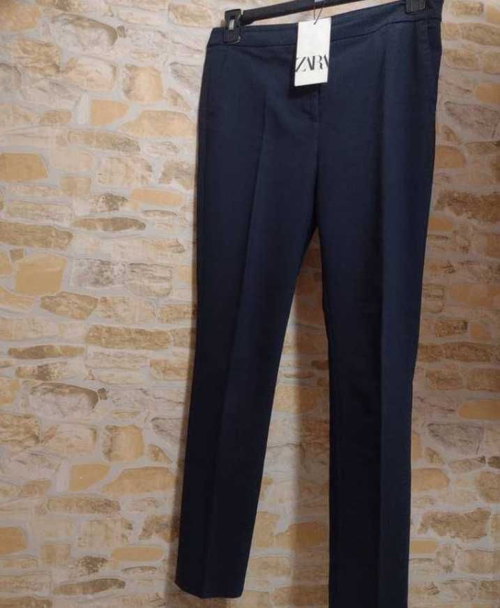 (40/L) ZARA/ Granatowe Spodnie biznesowe z Madrytu, rurki