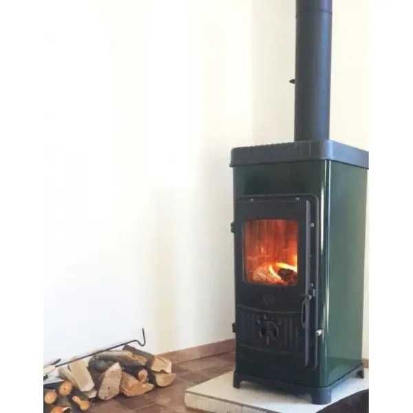 Печь на дровах Plamen Dora 10 N, 7.2 кВт, зеленая, чугунная, камин