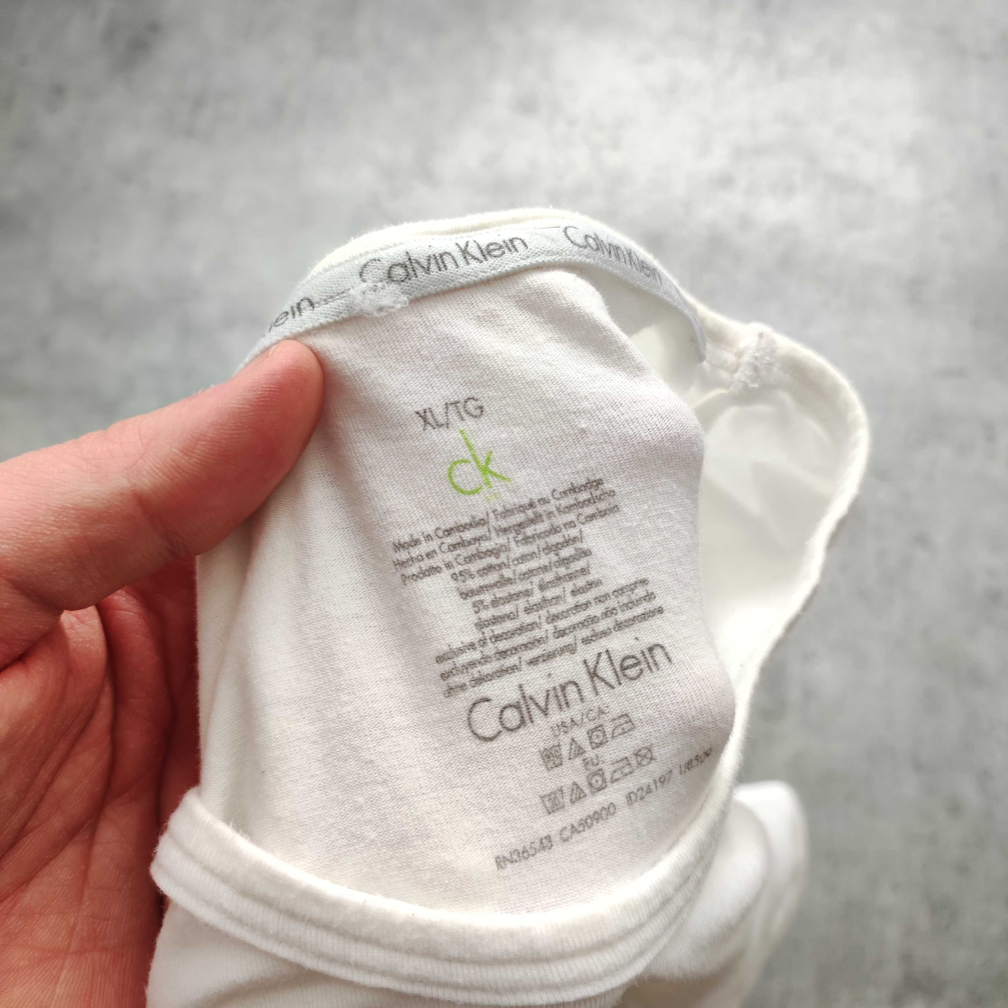 MĘSKA Koszulka Biała Klasyk Elegancka Bawełna Basic CK Calvin Klein