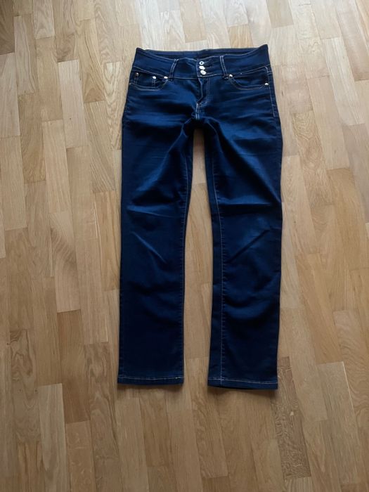 Granatowe proste spodnie miss tinisi 42 xl proste jeansy dżinsy