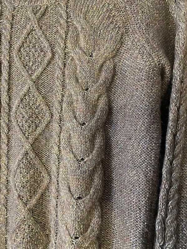 Brązowy sweter warkocz ze złotą nitką H&m S/M 36/38