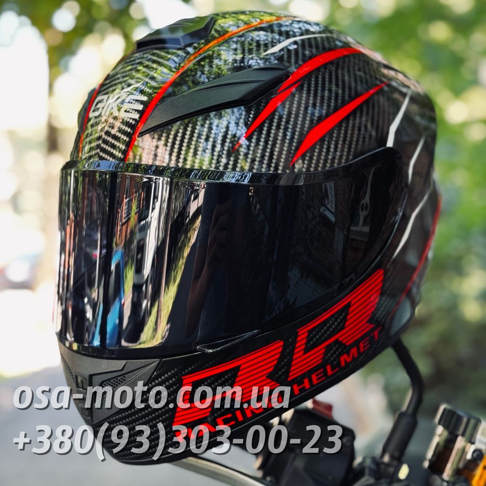 Мотошлем Carbon Gloss с черным стеклом Шлем для скутера Мопеда