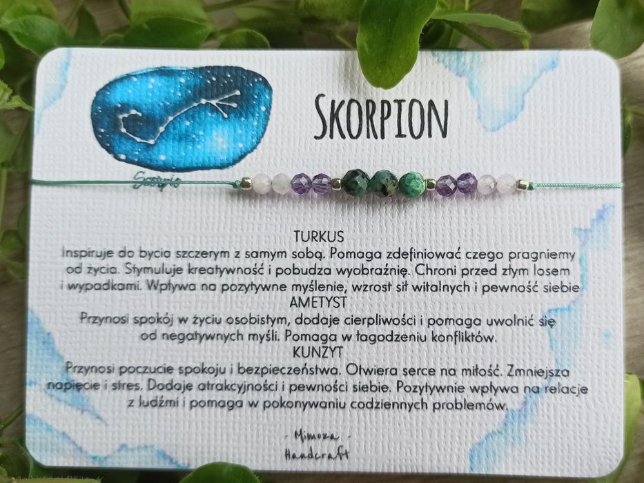 Skorpion bransoletka na szczęście, kamienie amulet